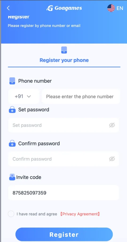 How to Register a New Goa Games Account