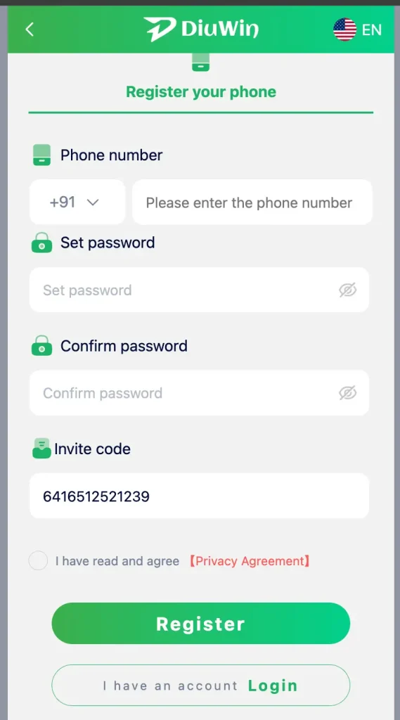 New User Registration on Diuwin